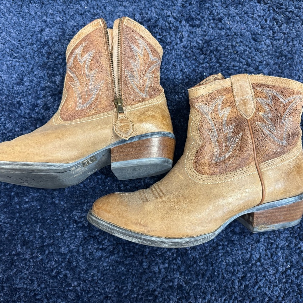Ariat Brown Cowboy Western Ankle Boots - Picture 3 of 9